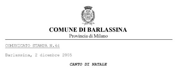 comunicato stampa del comune di Barlassina